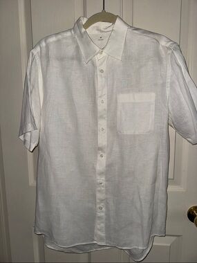 Men's White Short-Sleeve Linen Shirt